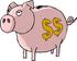 #17835 Pink Curly Tailed Piggy Bank With a Coin Slot and Dollar Signs Clipart by DJArt