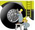 #17846 Man and Woman Workers Adjusting the Lug Nuts on an Earth Mover Machine Clipart by DJArt