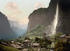 #18067 Picture of Jungfrau Mountain, Staubbach Waterfalls and Village of Lauterbrunnen, Switzerland by JVPD