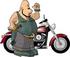 #18848 Royalty-free Clipart Illustration of  a Tattooed Biker Man Standing by His Red Motorcycle by DJArt
