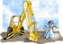 #18966 Man Kneeling and Welding by a Backhoe and Pipes at a Construction Site Clipart by DJArt