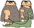 #19351 Caveman and Cave Woman Walking Their Pet Dinosaurs on Leashes Clipart by DJArt