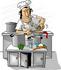 #19863 Chef Man Smoking While Cooking in a Restaurant Kitchen Clipart by DJArt