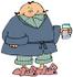#21034 Ill Man in PJs, Slippers and a Robe, Taking Cold Medicine While Staying Home on a Sick Day People Clipart by DJArt