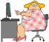#21404 Chubby Blond Woman in a Pink Floral Dress Working on a Computer Clipart by DJArt