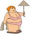 #21704 Clipart of a Chubby Woman Wearing a Pink Bikini and Holding a Towel and Umbrella on a Beach by DJArt