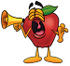 #22326 Clip art Graphic of a Red Apple Cartoon Character Screaming Into a Megaphone by toons4biz