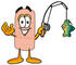 #22409 Clip art Graphic of a Bandaid Bandage Cartoon Character Holding a Fish on a Fishing Pole by toons4biz
