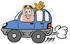 #22461 Clip art Graphic of a Bandaid Bandage Cartoon Character Driving a Blue Car and Waving by toons4biz