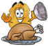 #22477 Clip art Graphic of a Gold Law Enforcement Police Badge Cartoon Character Serving a Thanksgiving Turkey on a Platter by toons4biz