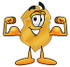 #22494 Clip art Graphic of a Gold Law Enforcement Police Badge Cartoon Character Flexing His Arm Muscles by toons4biz