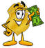 #22507 Clip art Graphic of a Gold Law Enforcement Police Badge Cartoon Character Holding a Dollar Bill by toons4biz