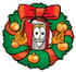 #22562 Clip Art Graphic of a Book Cartoon Character in the Center of a Christmas Wreath by toons4biz
