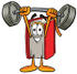 #22614 Clip Art Graphic of a Book Cartoon Character Holding a Heavy Barbell Above His Head by toons4biz