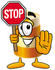 #22640 Clip art Graphic of a Construction Road Safety Barrel Cartoon Character Holding a Stop Sign by toons4biz