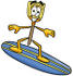 #22677 Clip Art Graphic of a Straw Broom Cartoon Character Surfing on a Blue and Yellow Surfboard by toons4biz