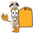#22727 Clip art Graphic of a Bone Cartoon Character Holding a Yellow Sales Price Tag by toons4biz