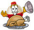 #22738 Clip art Graphic of a Fishing Bobber Cartoon Character Serving a Thanksgiving Turkey on a Platter by toons4biz