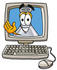 #22828 Clip art Graphic of a Laboratory Flask Beaker Cartoon Character Waving From Inside a Computer Screen by toons4biz
