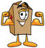 #22876 Clip Art Graphic of a Cardboard Shipping Box Cartoon Character Flexing His Arm Muscles by toons4biz