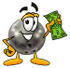 #22888 Clip Art Graphic of a Bowling Ball Cartoon Character Holding a Dollar Bill by toons4biz