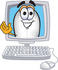 #22893 Clip art Graphic of a Dirigible Blimp Airship Cartoon Character Waving From Inside a Computer Screen by toons4biz