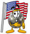 #22921 Clip Art Graphic of a Bowling Ball Cartoon Character Pledging Allegiance to an American Flag by toons4biz
