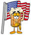 #22992 Clip art Graphic of a Frothy Mug of Beer or Soda Cartoon Character Pledging Allegiance to an American Flag by toons4biz