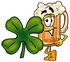 #23016 Clip art Graphic of a Frothy Mug of Beer or Soda Cartoon Character With a Green Four Leaf Clover on St Paddy’s or St Patricks Day by toons4biz