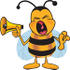 #23039 Clip art Graphic of a Honey Bee Cartoon Character Screaming Into a Megaphone by toons4biz