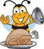 #23045 Clip art Graphic of a Honey Bee Cartoon Character Serving a Thanksgiving Turkey on a Platter by toons4biz