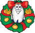 #23072 Clip art Graphic of a Dirigible Blimp Airship Cartoon Character in the Center of a Christmas Wreath by toons4biz