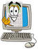 #23109 Clip Art Graphic of a Calculator Cartoon Character Waving From Inside a Computer Screen by toons4biz