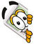#23123 Clip Art Graphic of a Calculator Cartoon Character Peeking Around a Corner by toons4biz