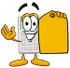 #23124 Clip Art Graphic of a Calculator Cartoon Character Holding a Yellow Sales Price Tag by toons4biz