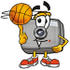 #23178 Clip Art Graphic of a Flash Camera Cartoon Character Spinning a Basketball on His Finger by toons4biz
