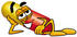 #23215 Clip Art Graphic of a Red and Yellow Pill Capsule Cartoon Character Resting His Head on His Hand by toons4biz