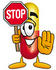 #23219 Clip Art Graphic of a Red and Yellow Pill Capsule Cartoon Character Holding a Stop Sign by toons4biz