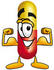 #23226 Clip Art Graphic of a Red and Yellow Pill Capsule Cartoon Character Flexing His Arm Muscles by toons4biz