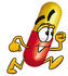 #23227 Clip Art Graphic of a Red and Yellow Pill Capsule Cartoon Character Running by toons4biz