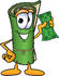 #23242 Clip Art Graphic of a Rolled Green Carpet Cartoon Character Holding a Dollar Bill by toons4biz