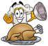 #23316 Clip Art Graphic of a White Chefs Hat Cartoon Character Serving a Thanksgiving Turkey on a Platter by toons4biz