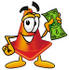 #23388 Clip Art Graphic of a Construction Traffic Cone Cartoon Character Holding a Dollar Bill by toons4biz