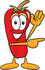 #23391 Clip Art Graphic of a Red Chilli Pepper Cartoon Character Waving and Pointing by toons4biz