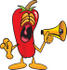 #23417 Clip Art Graphic of a Red Chilli Pepper Cartoon Character Screaming Into a Megaphone by toons4biz
