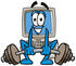 #23495 Clip Art Graphic of a Desktop Computer Cartoon Character Lifting a Heavy Barbell by toons4biz
