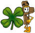 #23572 Clip Art Graphic of a Wooden Cross Cartoon Character With a Green Four Leaf Clover on St Paddy’s or St Patricks Day by toons4biz