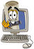 #23595 Clip Art Graphic of a Rolled Diploma Certificate Cartoon Character Waving From Inside a Computer Screen by toons4biz