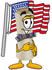 #23604 Clip Art Graphic of a Rolled Diploma Certificate Cartoon Character Pledging Allegiance to an American Flag by toons4biz