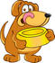 #23634 Clip Art Graphic of a Hungry Brown Hound Dog Cartoon Character Licking His Chops and Holding a Yellow Food Bowl by toons4biz